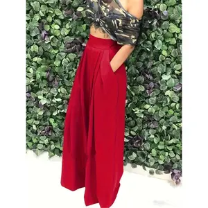 Elegant High-Waisted Solid Red Polyester Culottes with Pockets, Woven Fabric – 95% Polyester, 5% Spandex – Versatile All-Season Wide-Leg Pants for Women – Perfect for Casual & Formal Occasions – Ideal Gift for Fashionable Women’s Bottomwear