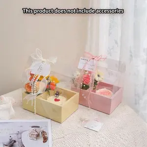 1pc Flower Cake Box Clear Flower Portable Packaging Box,Transparent Bouquet Decoration For Birthday Wedding Holiday, Suitable For 4 Inch Cakes, Rose Gift Box, Beautiful Gift Box