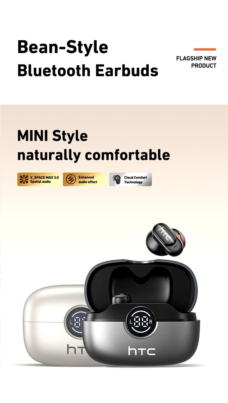 HTC NE79 Invisible Earbuds Bluetooth, Wearable Tech IPX5 Waterproof Tiny Mini Short Handle, Sleep-Easy Mini Bluetooth Rechargeable Smart Earphones & Headphones for Work, Sport, Gifts For Him, Mens Gifts