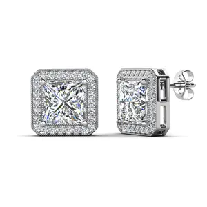 Norah 18k White Gold Plated Halo Stud Earrings with Simulated Diamond Crystals