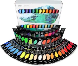 ARTIFY Premium Heavy Body Acrylic Paint Set - 48 Vibrant Colors, 1.29 oz Each, Non-Toxic, High Viscosity, Portable Tubes, Ideal for Artists & Kids