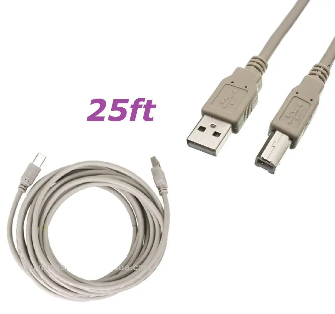 25Ft USB 2.0 High Speed Type A Male to Type B Male Printer Scanner Cable Cord