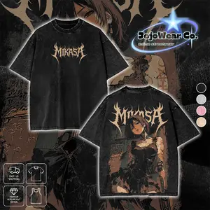 Mikasa Ackerman Attack On Titan Cyberpunk Graphic T-shirt Hoodie Sweatshirt Tanktop Streetwear 100% Premium Cotton Fabric Tee AOT Shingeki no Kyojin Unisex Vintage Double Printed Washed Top Gift For Anime Manga Fan Menswear Apparel