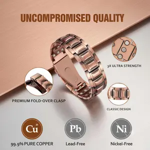 Men's 99.99% Pure Solid Copper Geometric Magnetic Therapy Bracelet - Unique Folding Clasp, Adjustable Sizing Tool, Premium Gift Box - Yes for Male Anniversary Gifting, No Harmful Additives