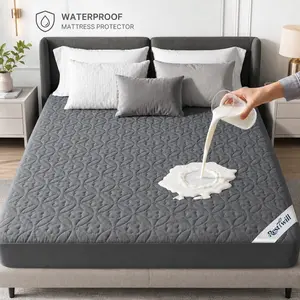 Waterproof Mattress Protector, Quilted Fitted Mattress Cover, Soft Noiseless Mattress Pad with Deep Pocket, Twin Full Queen King, White/Gray  topper summergarden, Mattress Cover Protector