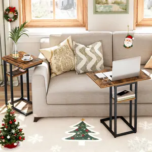 HOOBRO Foldable End Table, C Shaped Side Table with Storage Shelf, Small Snack Table Suitable for Living Room Bedroom Small Spaces, Easy Assembly, Rustic Brown#SpringSale #BigSpringSale