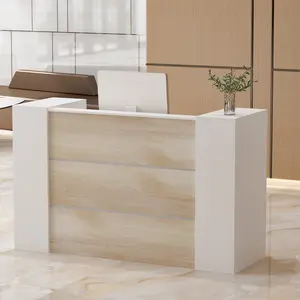 FUFU&GAGA NEW Front Desk Reception Counter with 2 Lockers & Adjustable Shelves, Reception Desk Retail Counter, 47.2” Desktop