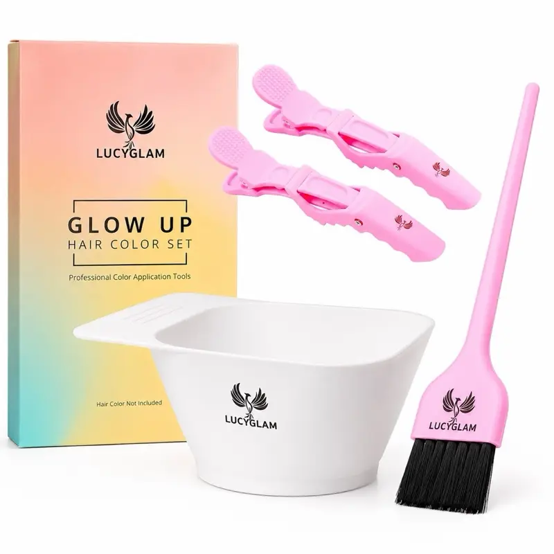 LUCYGLAM Glow Up Hair color Set - hair color brush and bowl set, professional color application tools Highlights Hair Dye Kit Plastic Complete Soft Bristle