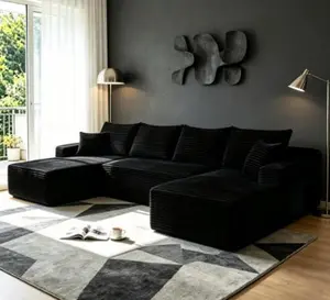 134" Plush Cloud U-Shape Modular Sectional Sofa with Chaise, Side Pockets, Cup Holder, Deep Seating, Upholstered Indoor Living Room Couch, No Assembly Required