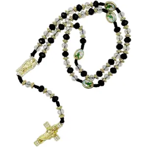 Exquisite Rosary Saint Jude Cross Pendant Mexican Necklace - Braided Cord Green  beads Chain, Charm Accessories for Men and Women, Catholic St Jude Elegant Religious   Idea