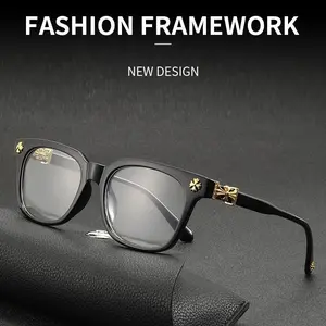 Unisex Trendy Metal Square Frame Anti Blue Light Glasses, Comfort Flat Lens Casual Eyewear for Computer Gaming Daily Outdoor All Seasons