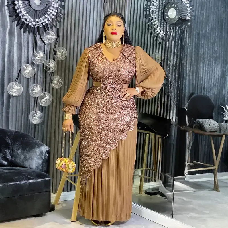 knee length dresses for ladies African Dresses for Women 2021 Summer African Women Plus Size Long Sle –  Mega Mart Center main image 1