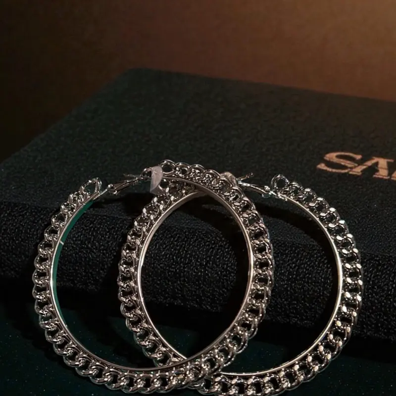 3" Silver Tone Chain Hoops - Elegant and Stylish Jewelry for Everyday Wear