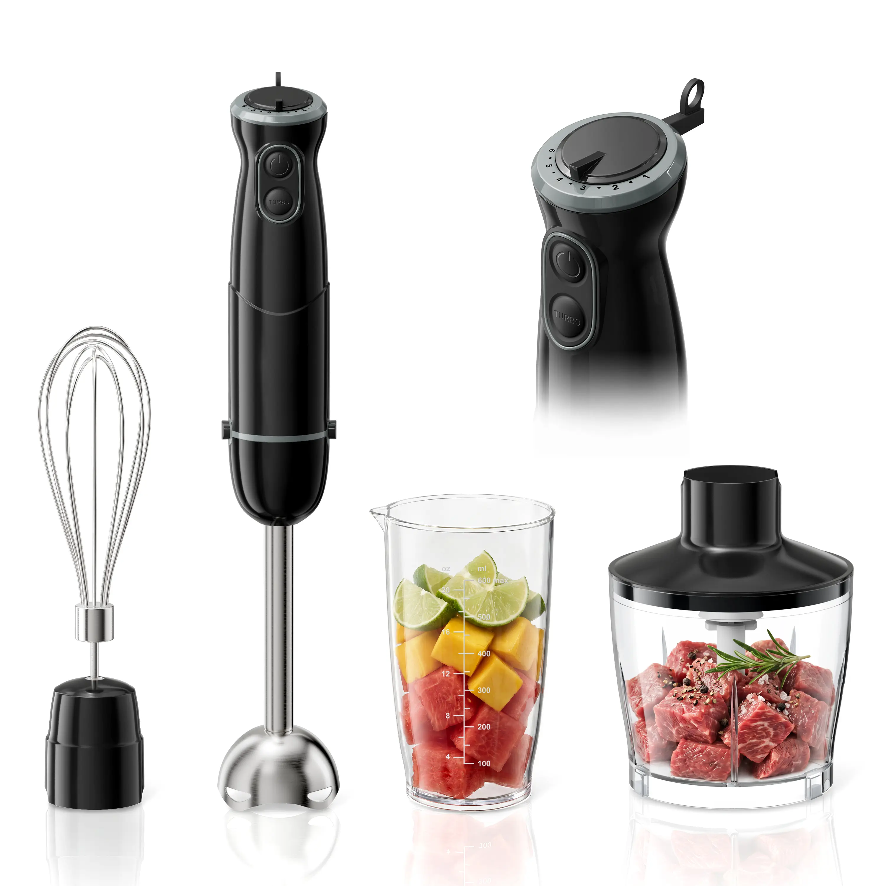 Multifunctional Hand Blender, All-in-One Electric Mixer, High Efficiency Kitchen Blender, Electric Corded Hand Blender, 12-Speed Setting&Turbo boost, Detachable & Easy Clean, Compact Portable, Great for Blending, Whipping, Pureeing, Smoothies
