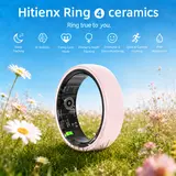 Hitienx Pink Ceramic Smart Ring for Women, Activity Tracker, Nighttime Sleep & Cycle Tracking, Heart Rate & Stress Monitor, IP65 Water Resistant, 3–5 Day Battery, iOS & Android, Charging Case Included Wearable