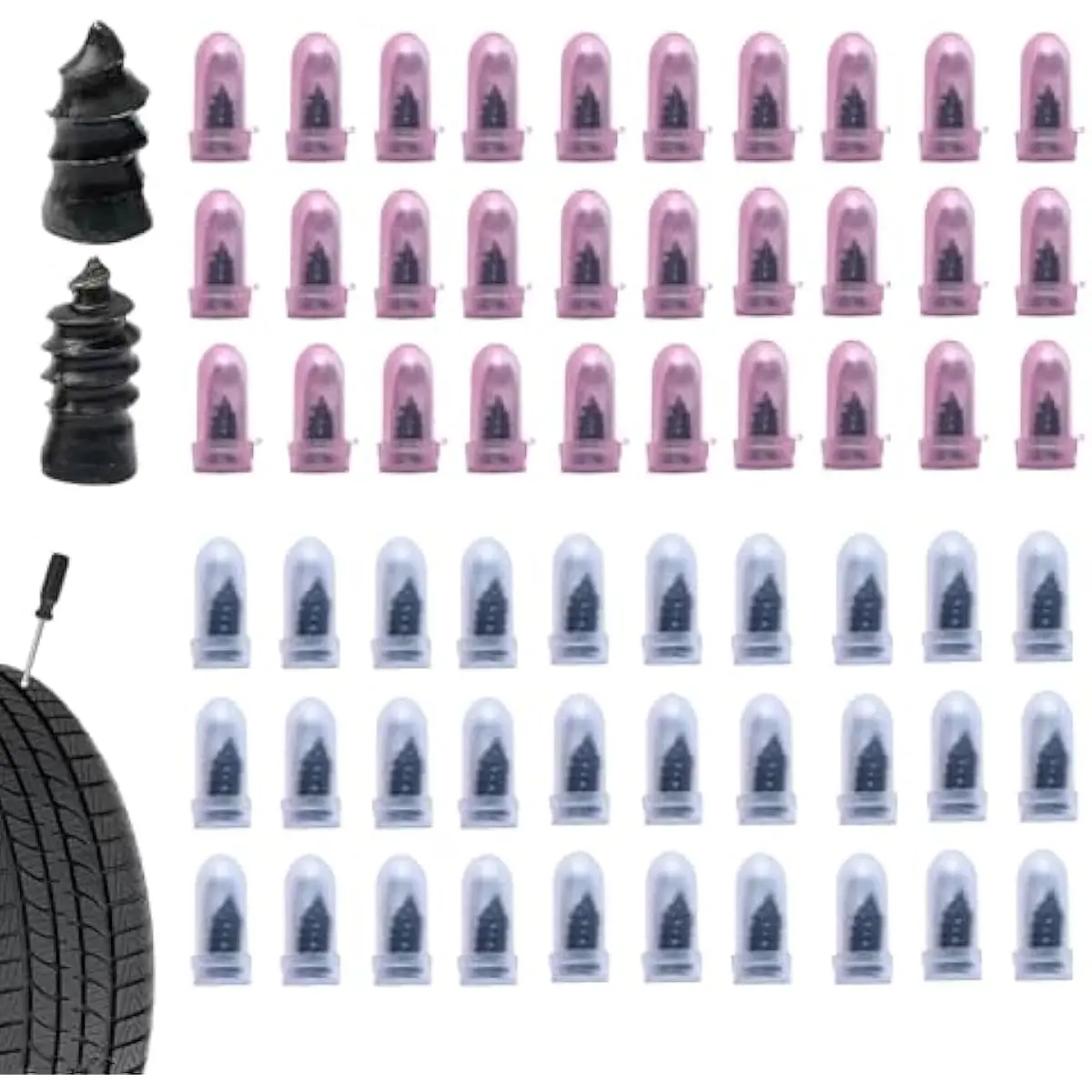 60PCS Spiral Screw Rubber Nail Tire Patch Kit - Fast & Convenient DIY Emergency Puncture Sealant Tool for Cars, Bicycles - Essential Automotive Repair Tools, Emergency Tire Tyre Repair Tools & Kits