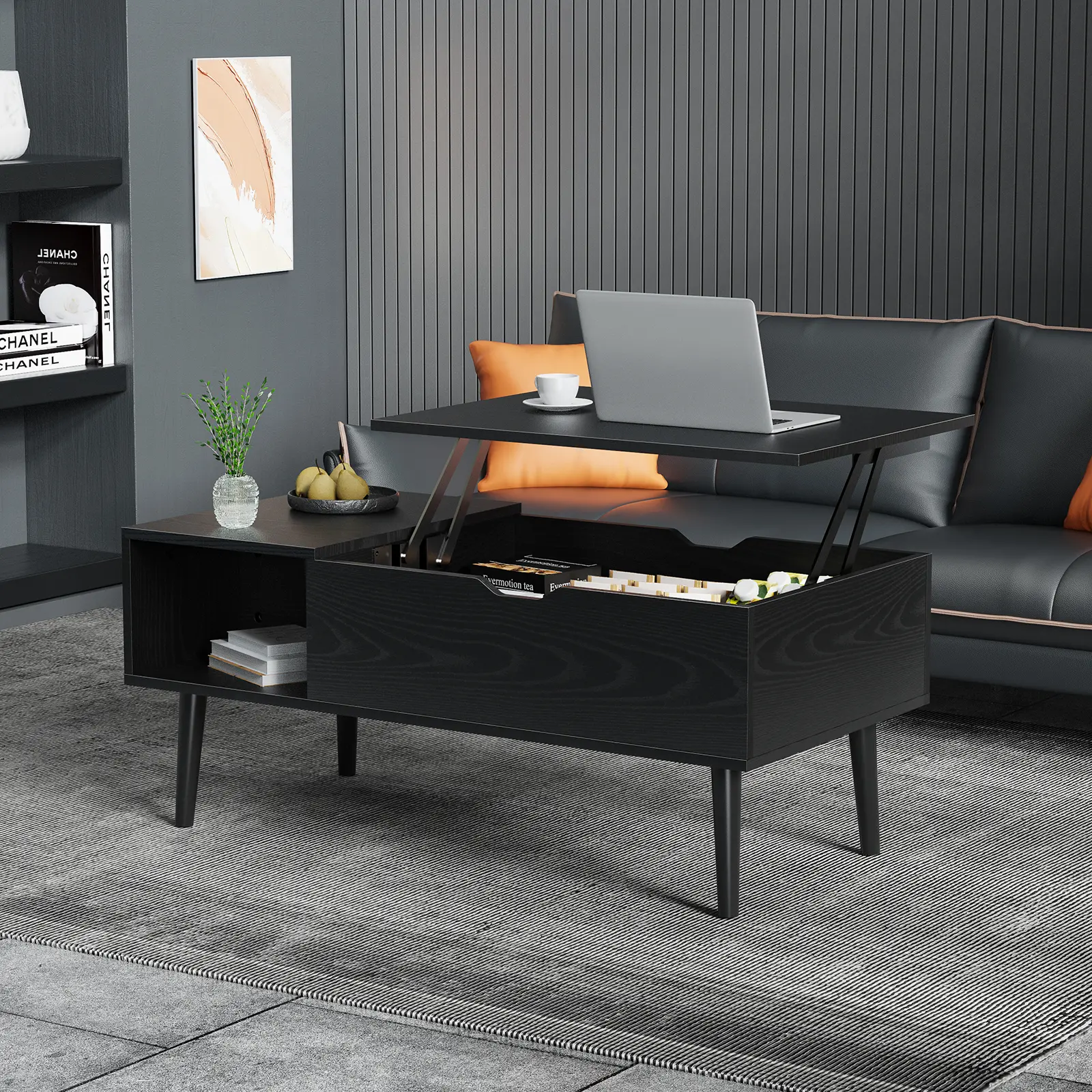 【Deal】SweetFurniture Adjustable Contemporary Lift-Top Rectangle Coffee Table - Indoor Living Room Furniture with Storage Shelf, Hidden Shelf, Room Decor for Small Spaces Apartment Furniture, Dining Tables
