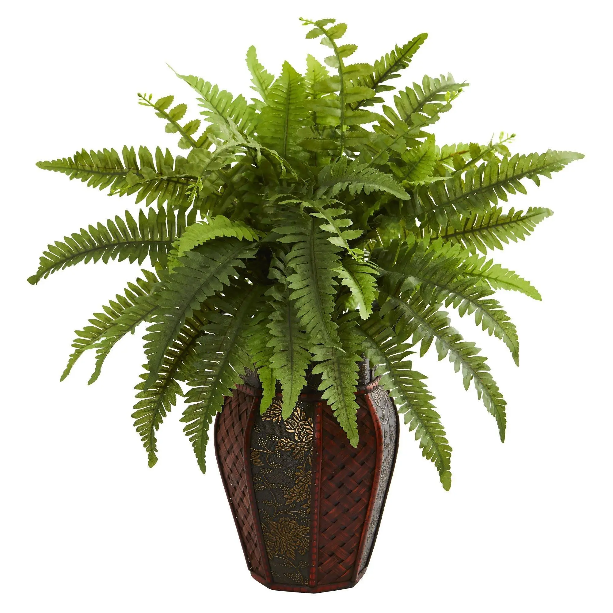 Artificial Boston Fern Indoor Plant - Fake Artificial Shrubbery Plant Decor, Decorative Planter Included, All-Year-Round Decoration for Bathroom Vanity Home Decor Accessory, Natural Look