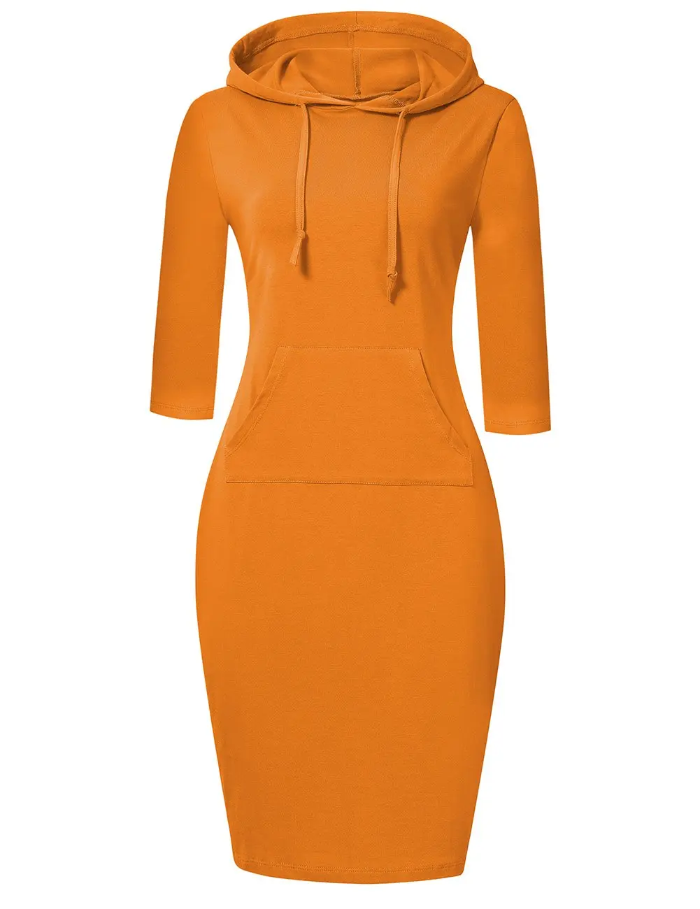 GARVEE Women's Hooded Dress with Striped Pockets, Knee-Length, Orange, Size M - Stylish and Comfortable Casual Wear