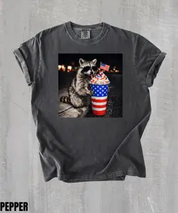 Comfort Colors Funny Raccoon Drinking Iced Coffee T-Shirt, 250th Anniversary Shirt, 4th Of July Tee, 250 Years Of Freedom Gift, 1776 2026 USA Shirt - HARSIN