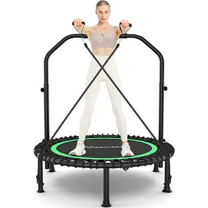 ANCHEER Foldable Round Rebounder Trampoline (40"/48"), 570lbs/620lbs Max Load Height Adjustable Indoor Fitness Trampoline with 4-Level Foam Handle, Resistance Bands for Home, Gym, Foldable Round Trampoline,SummerWins