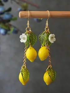 Cute Lemon Leaf Design Dangle Earrings, Fashionable Jewelry for Women, Daily Clothing Decor, Trendy All-match & Exquisite Jewelry for Birthday Gift, Fruit Veggie Earrings