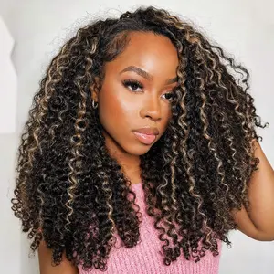 OQ HAIR Burmese Curly Half Wig Human Hair P1B/30 3 In 1 Half Wigs for Women Seamless Flip Over Glueless Wigs Human Hair with Drawstring Beginner Friendly Daily Wear