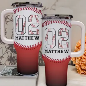 Baseball Gradient 40oz Tumbler | Personalized Cup with Straw | Custom Sports Gift