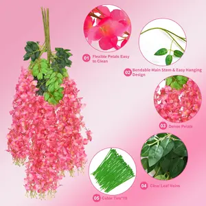 12 PCS Wisteria Hanging Flowers, 3.6ft Fake Wisteria Vines Artificial Wisteria Garland Silk Flower String for Wedding Arch Garden Party Home Ceiling Wall Backdrop Tent Decoration (Pink)