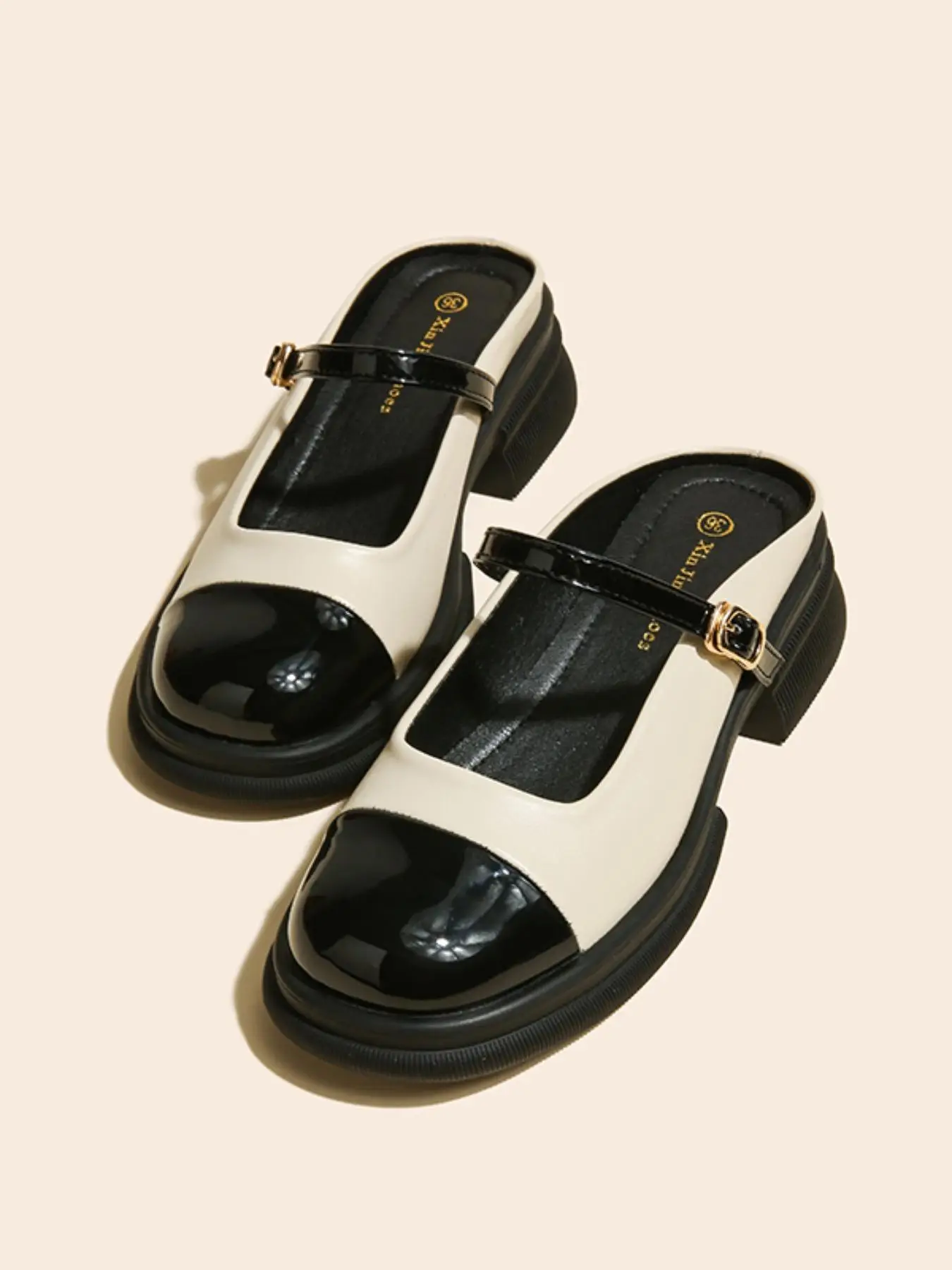 Women's Fashionable Color Block Round Toe Flat Shoes, Casual Versatile Slip-on Patched Design Mary Jane Flats