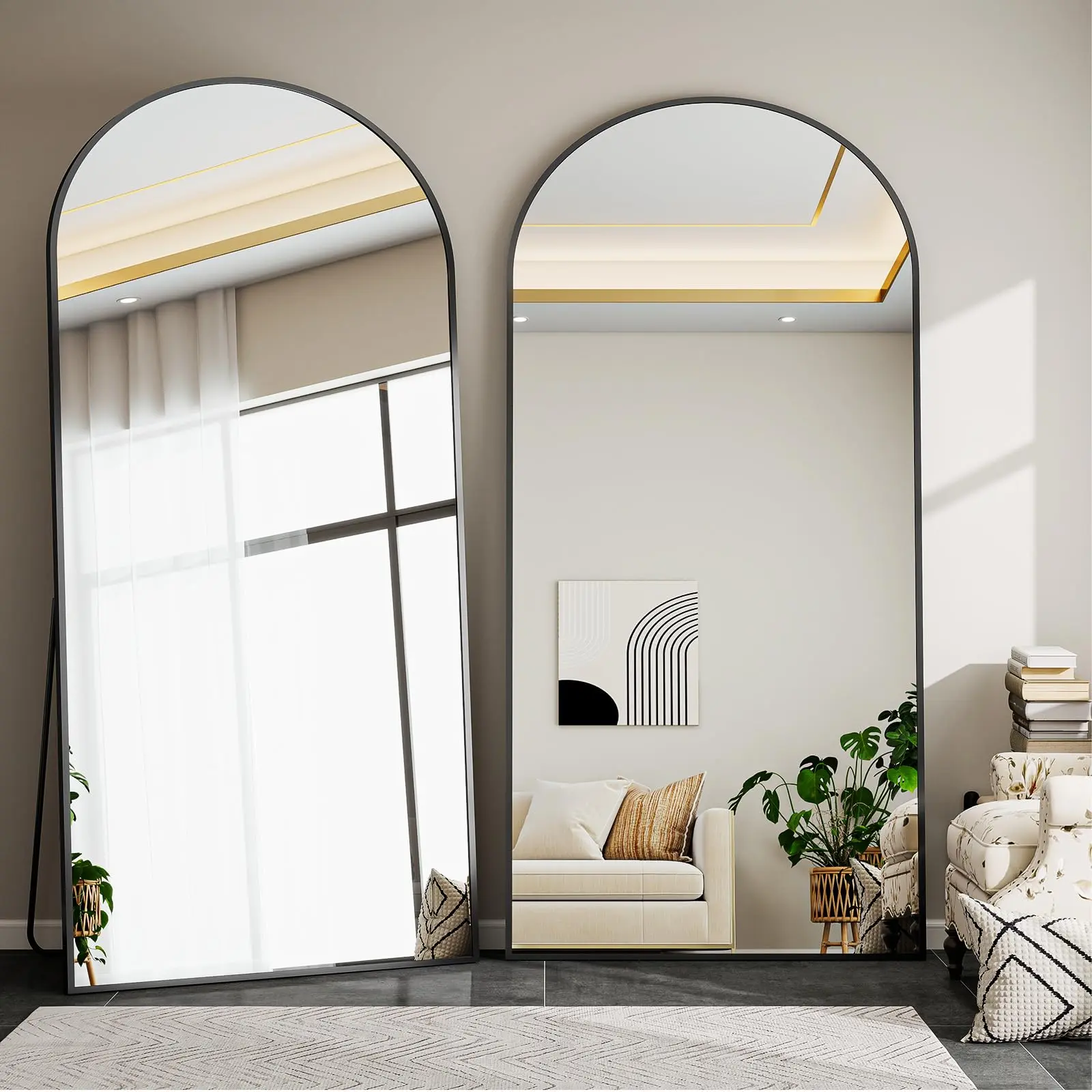 71"x26" Wall Full Length Mirror,71" x 26" Arch Full Length Mirror - Floor Full Body Mirror with Aluminum Frame - Standing, Leaning or Hanging, for Bedroom, Living Room, Black