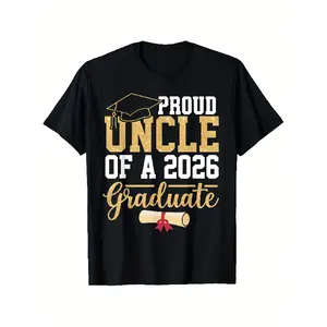 Men'S & Women'S Proud Uncle of a 2026 Graduate T-Shirt |   Black Crew Neck Vintage Graduation Cap & Diploma Graphic Print, Soft Breathable Regular Fit, Class of 2026 Gift for Niece Nephew, Unisex, 180G Fabric Menswear Tshirt