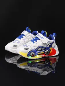 Cartoon Car Design PU Leather Sneakers, Casual Breathable Mesh Shoes for Boys, Fall & Winter Outdoor Indoor Use, Casual Trainers