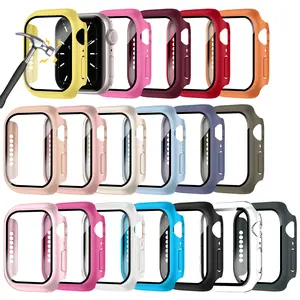 18 piece set of PC screen protector compatible with Apple Watch Series 4, 5, 6 SE 2nd 40mm 41mm 42mm 44mm 45mm 46mm watch case with built-in tempered glass screen protector film, fully wrapped protective cover film, and integrated anti fall film