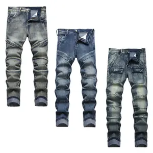 JUNBAOSS Men's Multi Pack Biker Zipper Deco Jeans, Mens Slim Fit Stretch Jeans Ripped Skinny Jeans for Men, Casual Fashion Straight Leg Comfort Flex Waist Cargo Denim Pants, Menswear Trouser Streetwear Jean