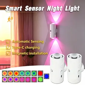Rechargeable Remote Control LED Wall Night Light with Motion Sensor 7RGB Color Changing Ambient Lamp, Adjustable Angle Magnetic Stick-On Design, Large Capacity Long Standby Battery Auto On/Off, Perfect for Closet, Kitchen Cabinet, Hallway Xmas Home Decor