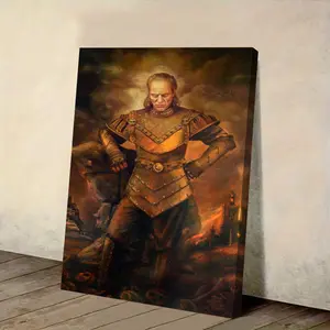 1pc Vigo Capasia Ghost Art Poster - Magnificent Figure Wearing Armor with Flame Background, Canvas Wall Art with Frame, Suitable for Room Decoration, Gothic Home Decor, Modern Art Design