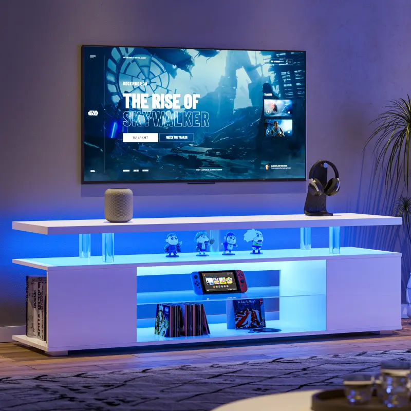 [Bellemave]TV Stand for 50-59 inches/ 60-69 inches TV LED Gaming Entertainment Center Media Storage Console Table with Large Side Cabinet for Living Room White