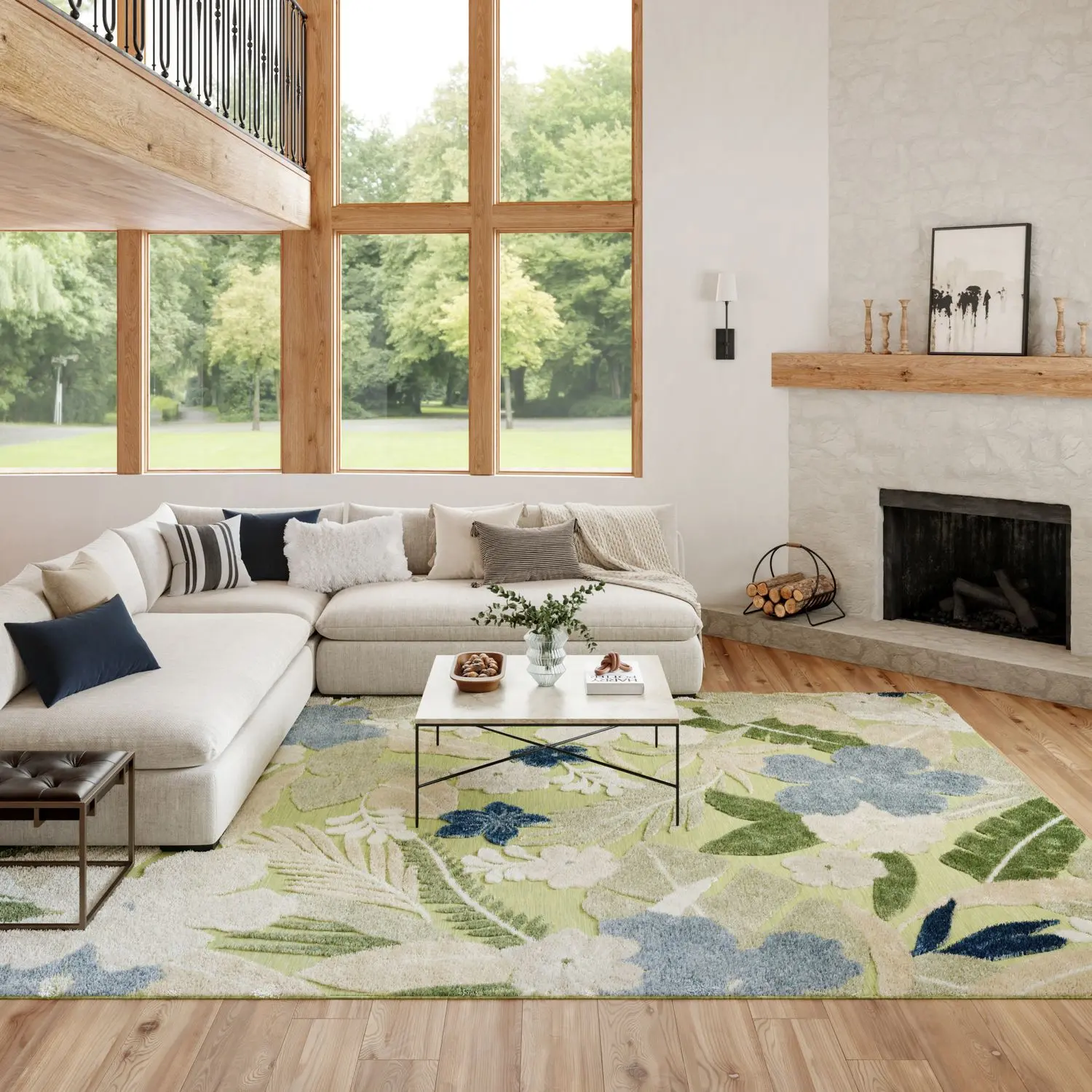 Nourison Suncoast Nature-Inspired Floral Flatweave Low Pile Rug - Tropical High-Low Weave Indoor-Outdoor Textile, Quick Flat Laying Living Room Mat, Home Decor Mat, Multi-Size Patio Rug Outdoor, Indoor Area Rugs