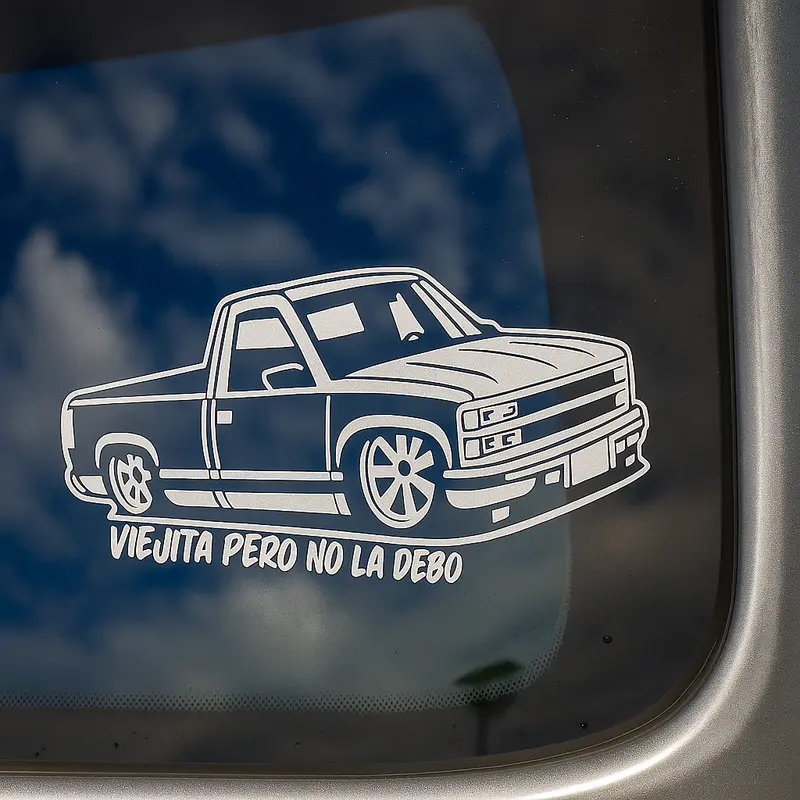 2Pcs Viejita Pero No La Debo Truck Decal Sticker - Customizable for Cars, Trucks, SUVs, Glass Doors, Windows, Fridges - Available in Multiple Colors Vehicle Exterior Decoration