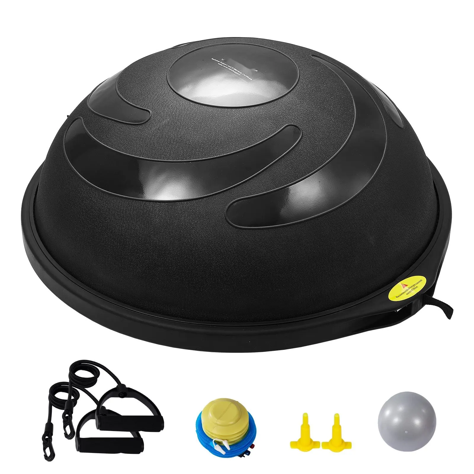 Half Exercise Ball Trainer, 26 Inch Stability Ball With 1500 Lbs Capacity, Yoga Ball With Resistance Bands And Foot Pump, Full Body Home Gym Workout Equipment For Core Strength, Mobility, And Fitness, Black