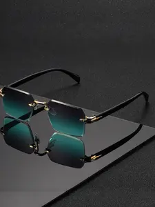 Unisex Square Frameless Fashion Glasses, Trendy Futuristic Style, Perfect for Vacations, Parties, Music Festivals, Travel, Stylish Accessory, Square Eyewear, Street Style Shades