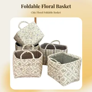 |Fast Shipping|French Style Vine Fabric Storage Basket Artistic Floral Pattern Portable Hand Held Dirty Clothes Hamper Bedroom Storage Box Foldable & Breathable
