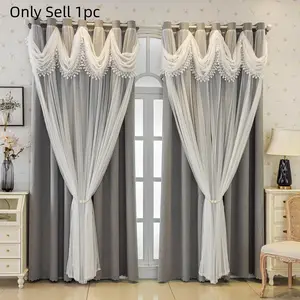 1pc European Style Full Light Blocking Curtains, Window Curtain, Vintage Palace Luxury Floral Embroidery Thickened Drapes, French Retro Double Layer for Living Room Bedroom