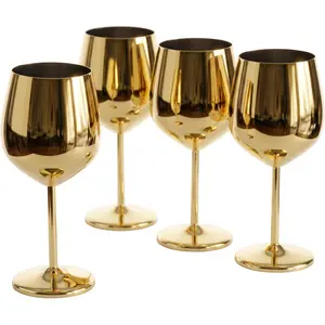 18oz Gold Stainless Steel Wine Glasses Set of 4, Bulk Shatter-Resistant Metal Goblets, Elegant Unbreakable Cups for Outdoor Team Building Themed Party