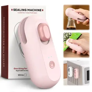 New 4-in-1 Mini Sealing Machine Portable Beer Bottle Opener with Built-in Cutter USB Rechargeable Plastic Heat Sealer for Food Storage Magnetic Design for Home Kitchen Pet Supplies Camping
