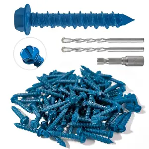 100 count 3/16" x1-1/4 Concrete Screws with Drill Bit, Hex  Concrete Cement Screws Anchor Assortment Kit for Masonry, Block Brick or Stucco