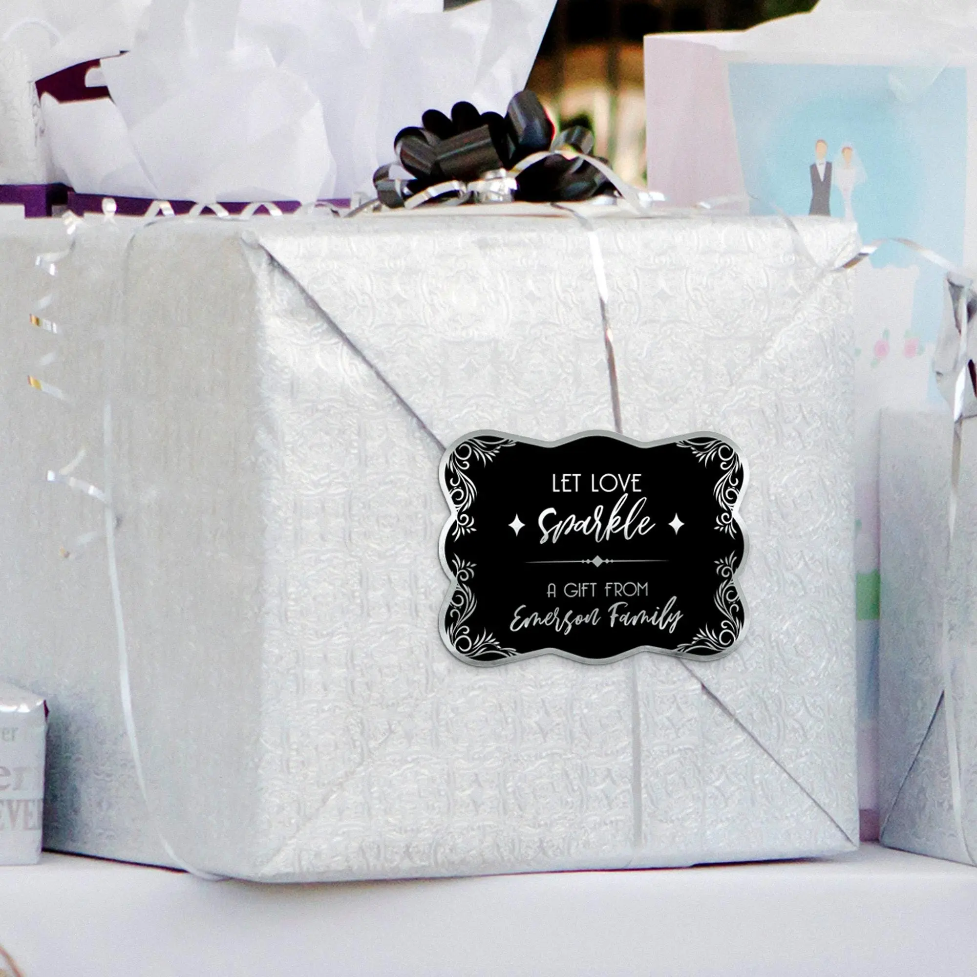 Personalized Wedding Gift Tag | Let Love Sparkle Design | Foil Cardstock Tag