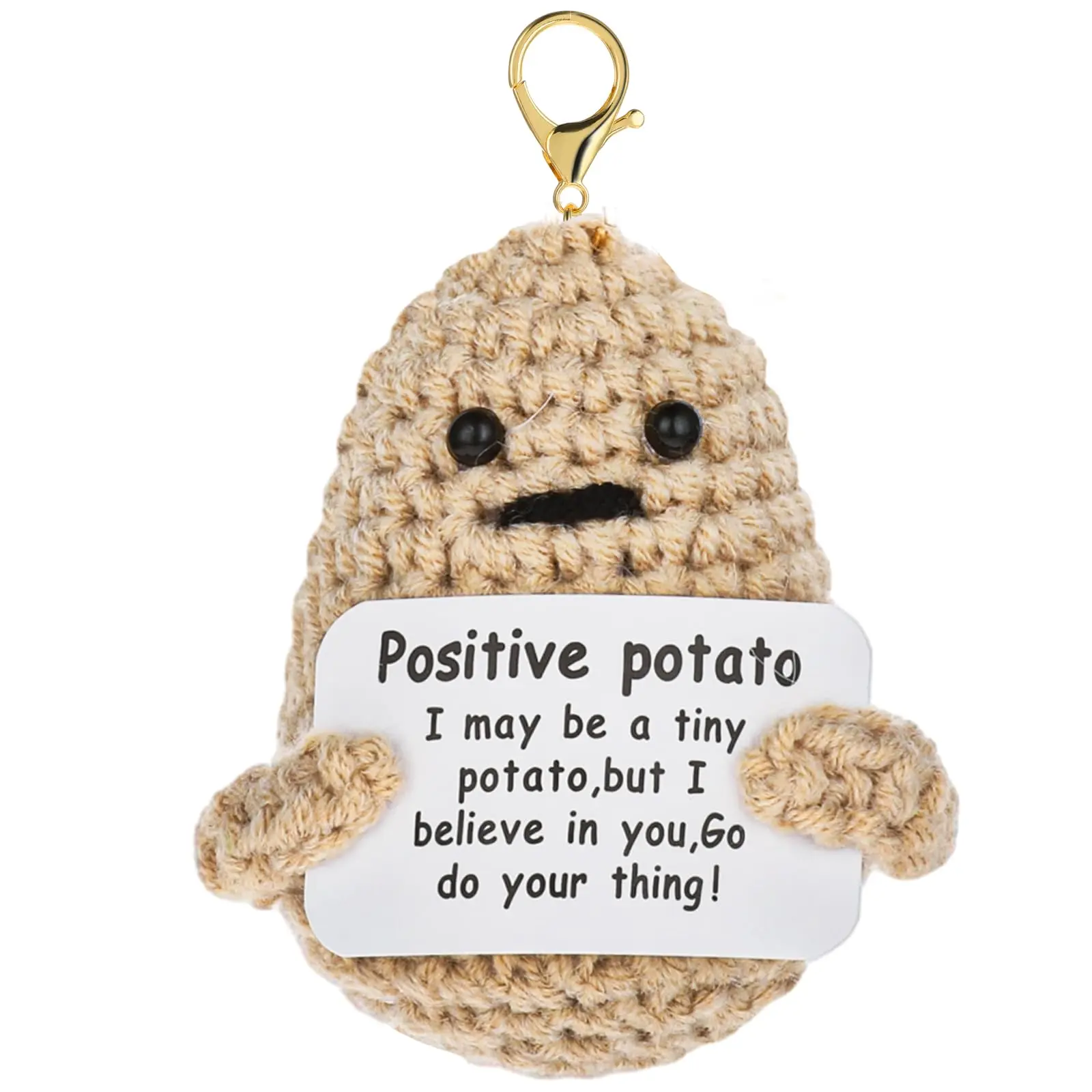 Funny Positive Potato Keychain - 3 Inch Knitted Woolen Yarn Keychain for Men & Women - Cute Knitted Potato Doll with Encouraging Words