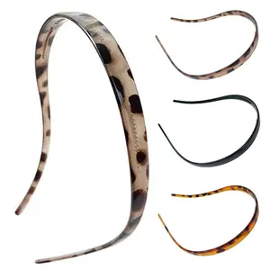 Explorinox Slim Retro Tortoise Shell Headband with Anti-Slip Teeth Highly Elastic Resin for All-Day Comfort and Style in Pure Black Light Dark Tortoise Shell